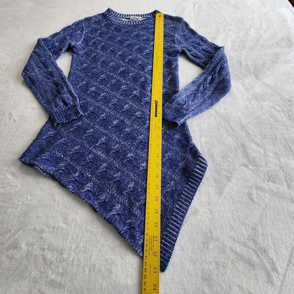 Cable Knit‎ Long Sweater Womens Small Asymmetric Knit Marled Blue Long Sleeve - Picture 8 of 12